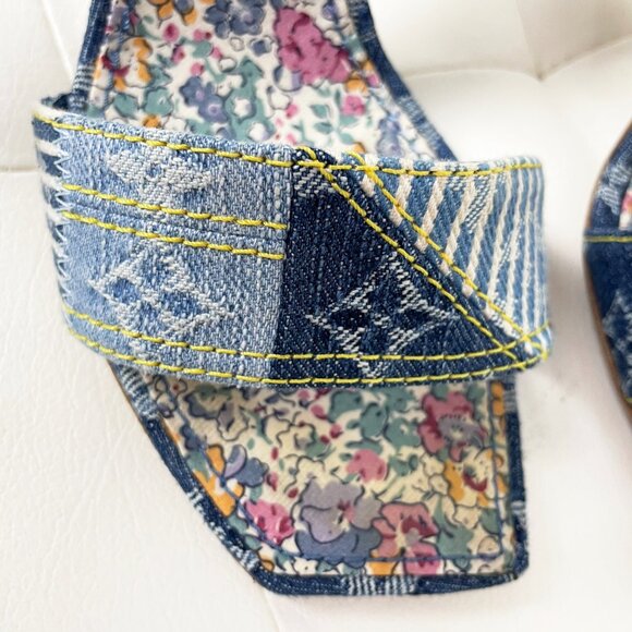 Vintage Louis Vuitton Blue Denim Monogram Heels | Unique Patchwork | S 38.5 EUC - Picture 4 of 14